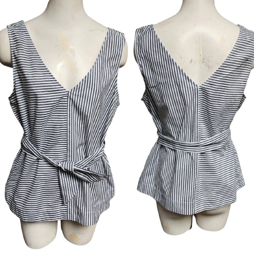 Vineyard Vines Striped V Neck Top With Sash Belt Size Large
